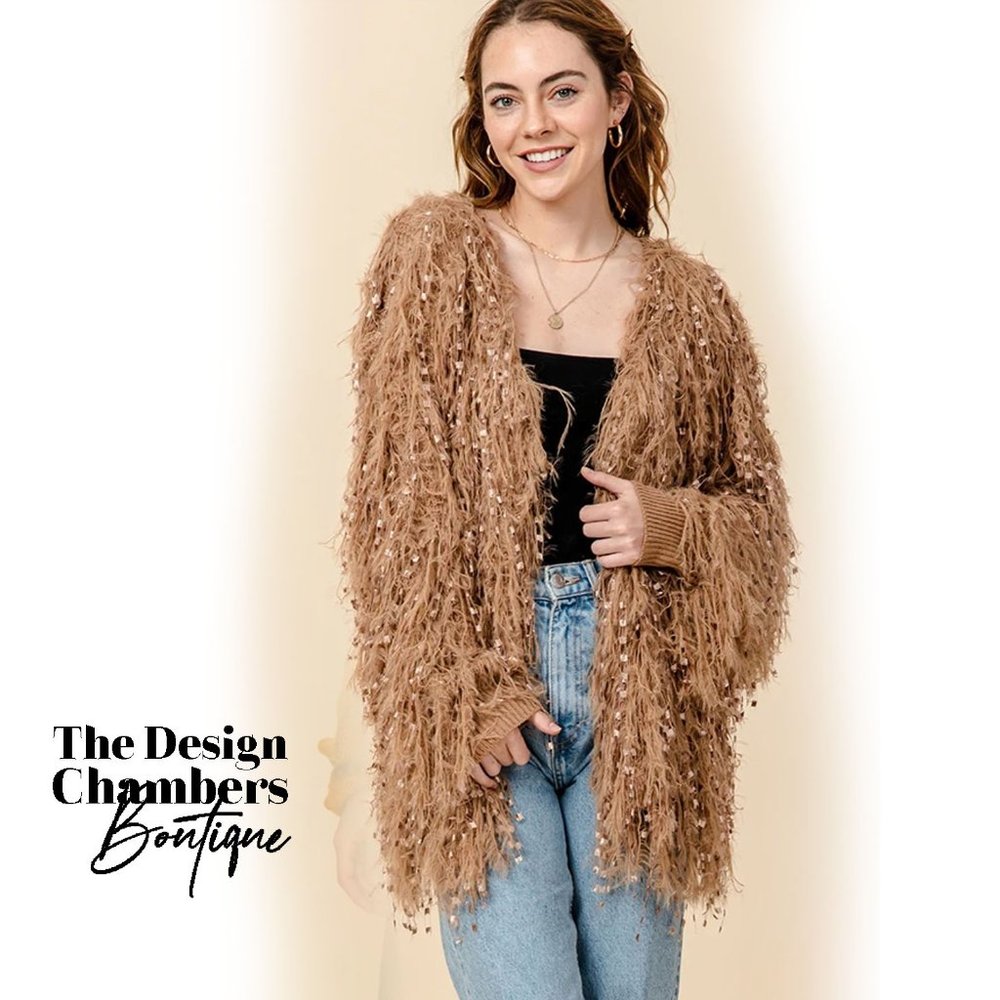 Party Time Tan Fluffy Cardigan
